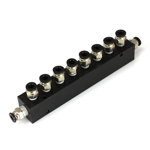  Aluminum Block Manifold With Fittings For 1/4" Airline - 9 Ports